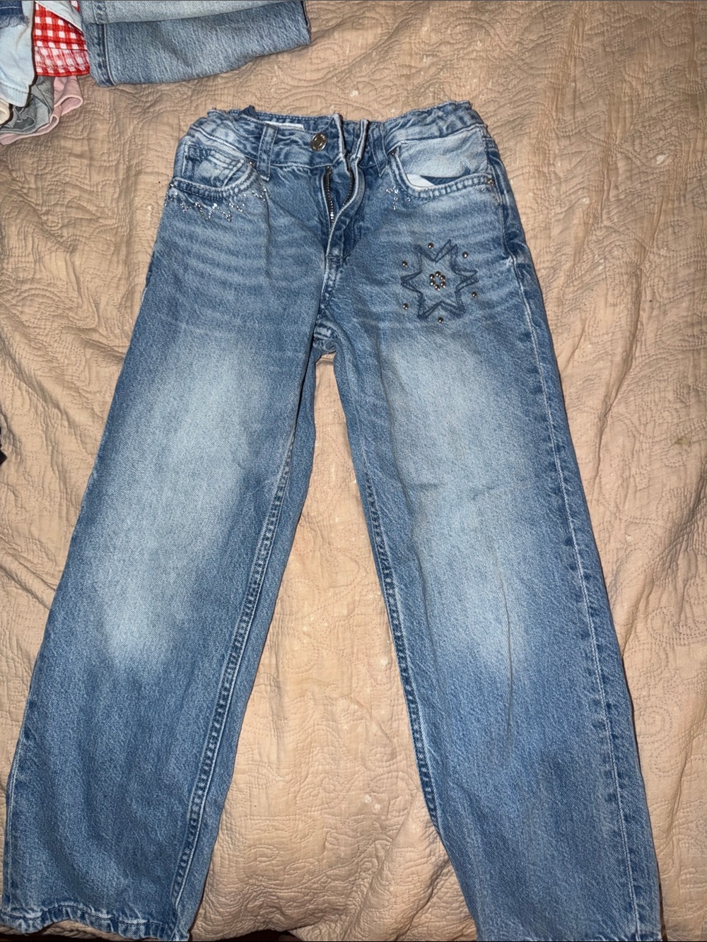 Zara Light Blue Girls' Star-Embroidered Jeans